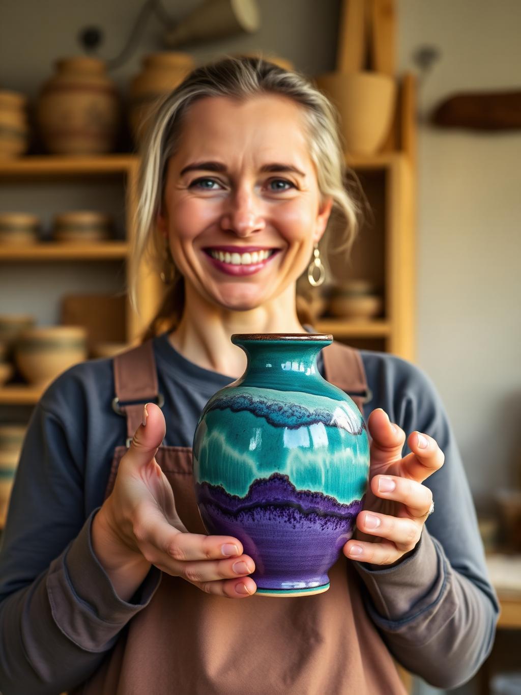 Atelier d'Ingrid présente : Vase artisanal émaillé émeraude & violet — pièce unique